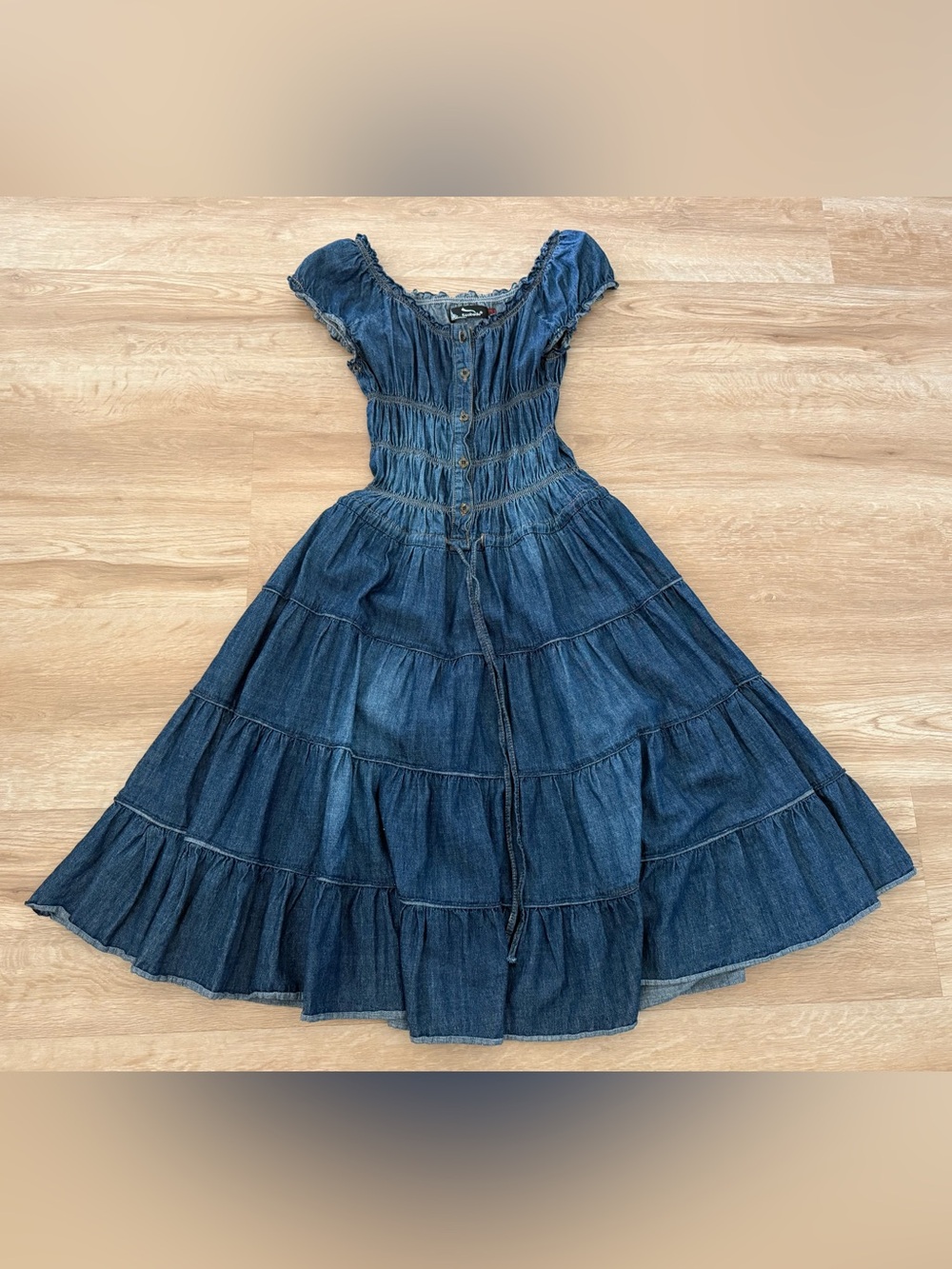 Denim Tiered Button-Front Midi Dress - Blue - Picture 2 of 9